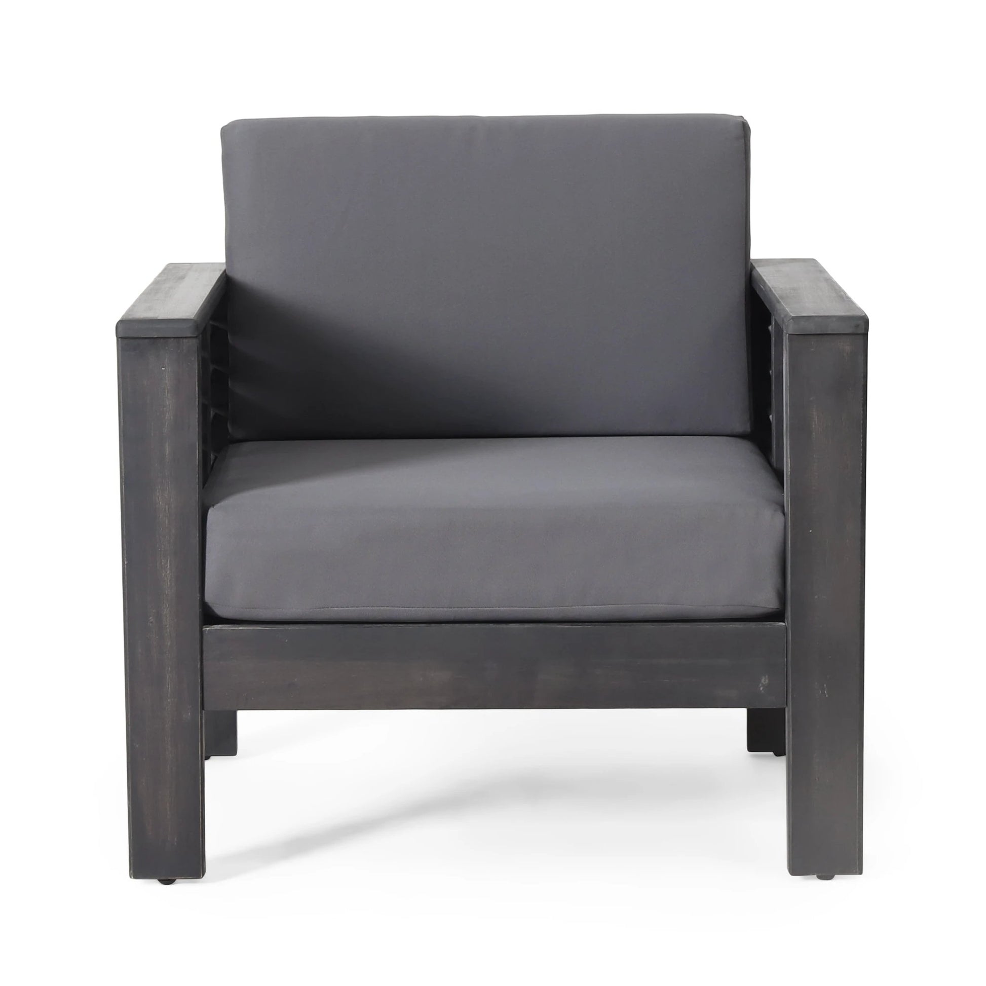 ( Set of 2) Outdoor Acacia Wood Club Chairs with Cushions, Dark Gray, 27.75"D x 32"W x 27.75"H by eprolo