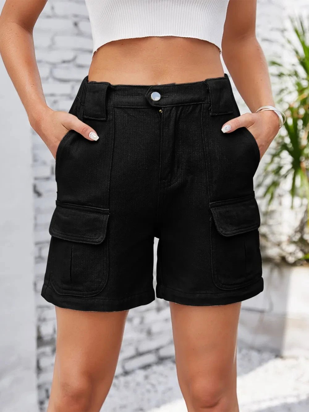 High Waist Washed Denim Shorts by eprolo