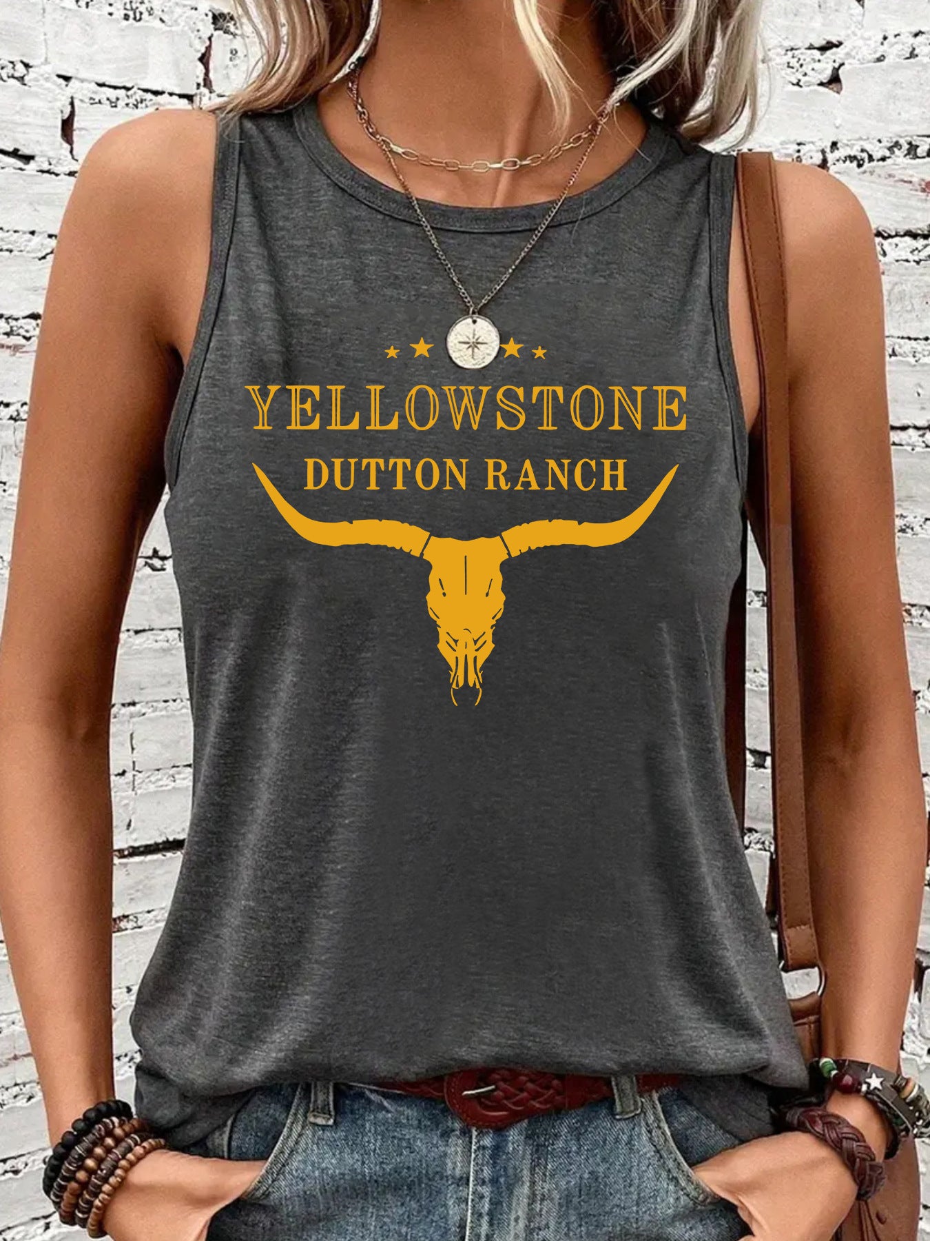 Western denim printed vest