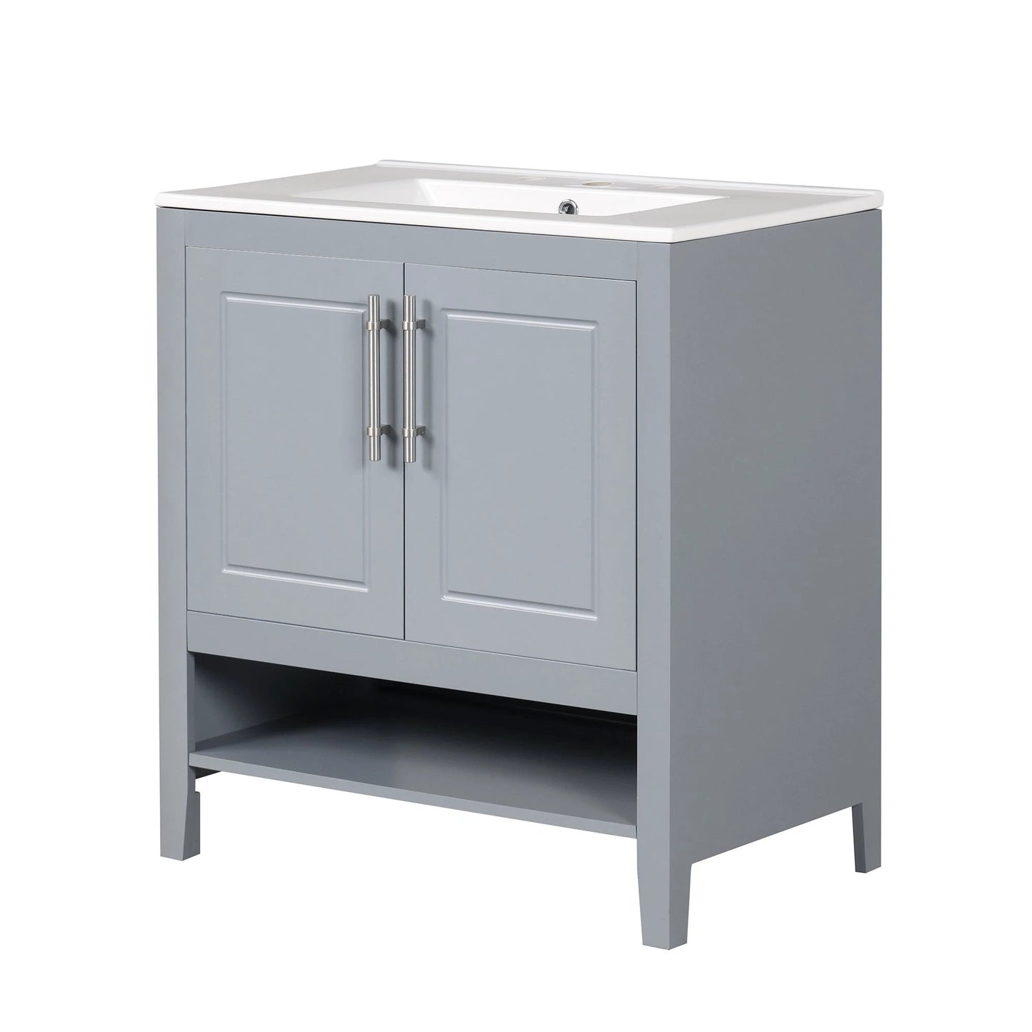 30" Bathroom Vanity with Sink, Multi-functional Bathroom Cabinet with Doors and Drawers, Solid Frame and MDF Board, Grey by eprolo
