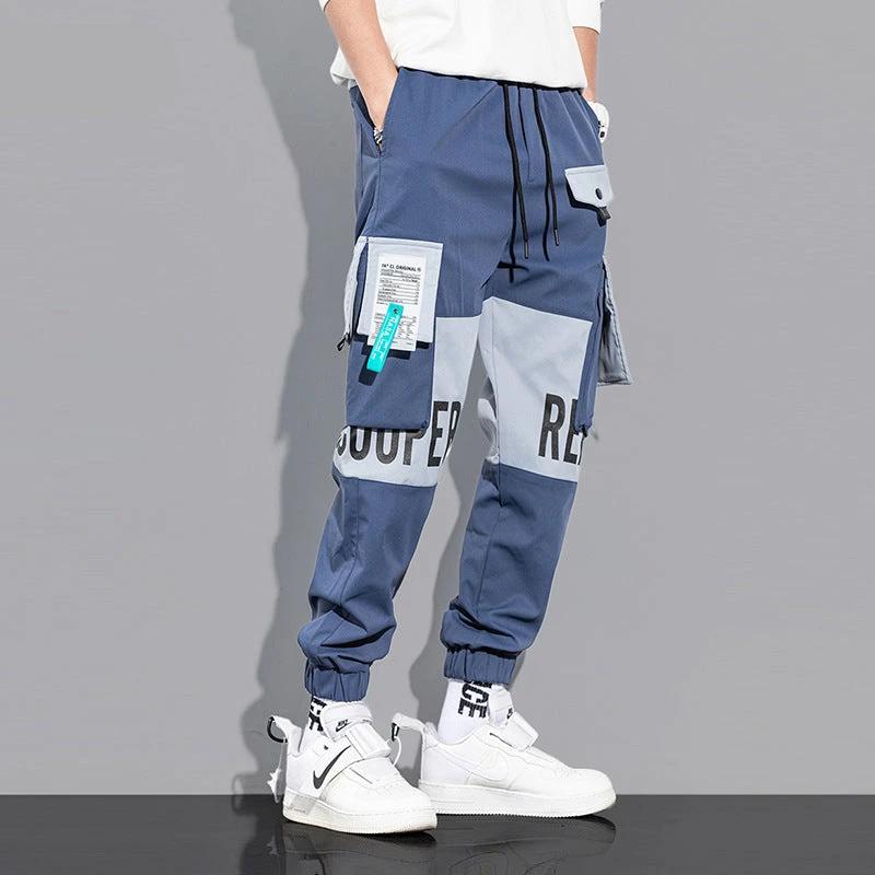 Bunch Foot Casual Pants Trendy Fall New Colorwork Work Pants Men Hip-Hop Loose Pants by eprolo
