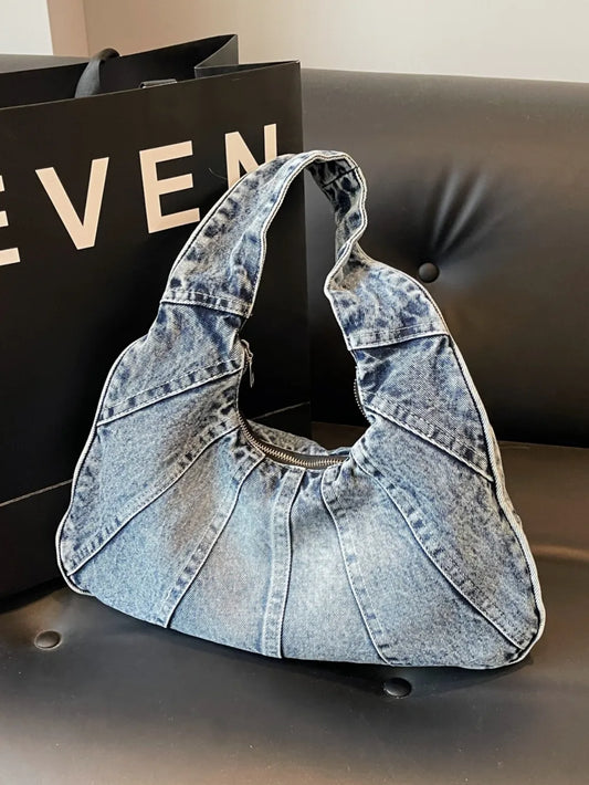 Crescent Shaped Denim Shoulder Bag