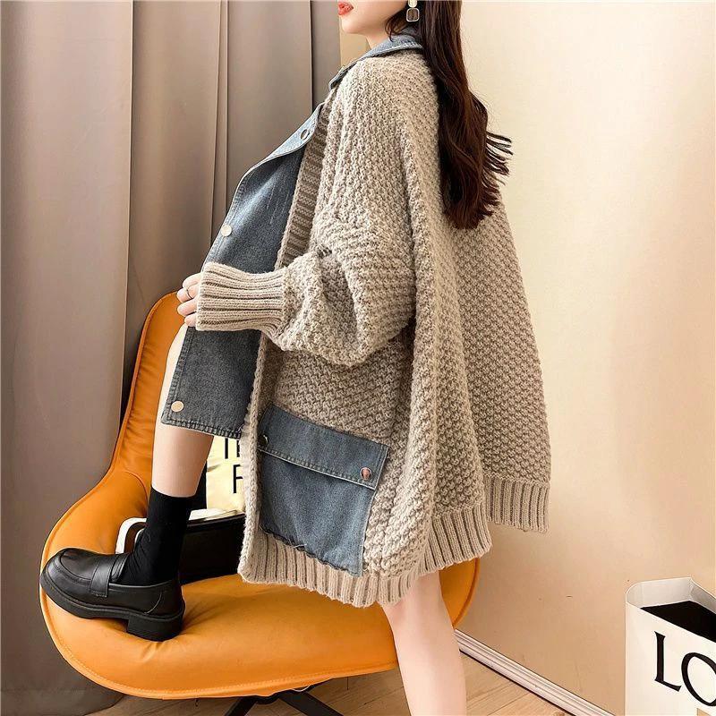 Casual Fake Two-Piece Design Loose Knit Sweater Cardigan by eprolo