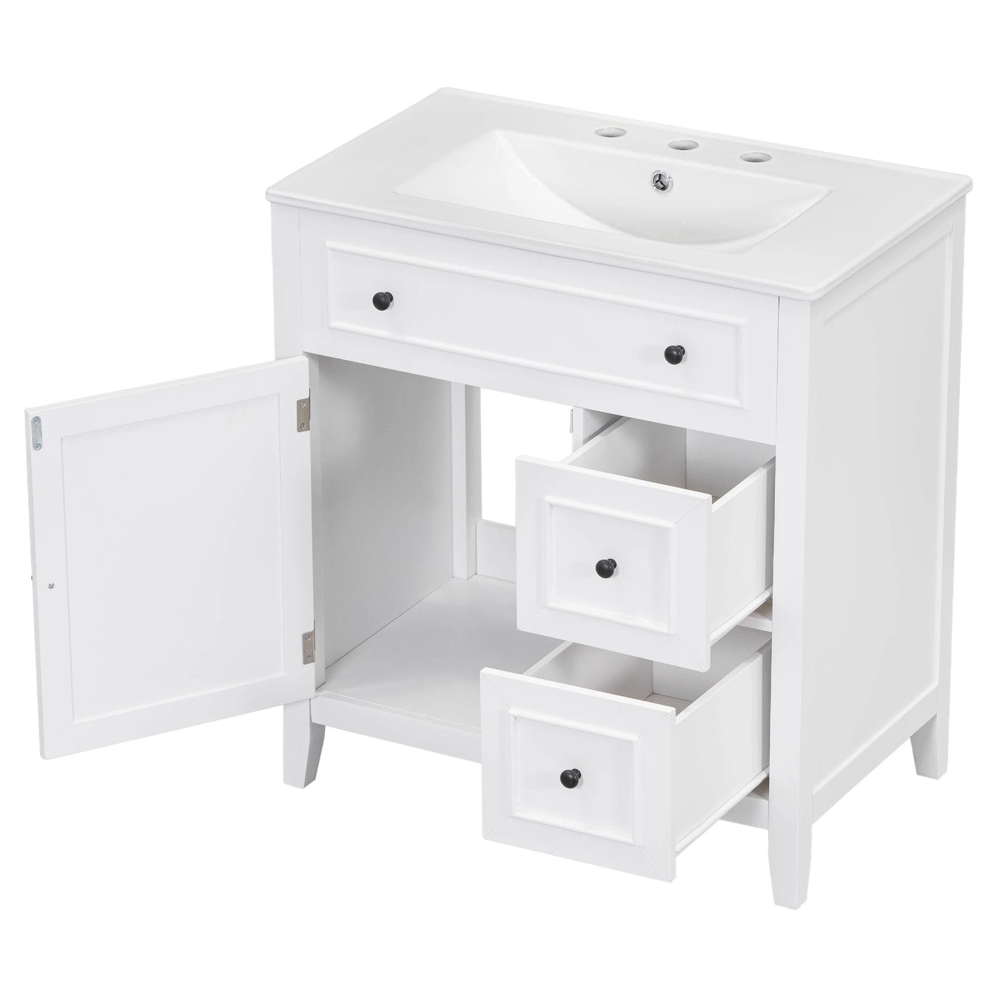 30" Bathroom Vanity with Sink Top, Bathroom Vanity Cabinet with Door and Two Drawers, Solid Wood Frame, One Package, White by eprolo