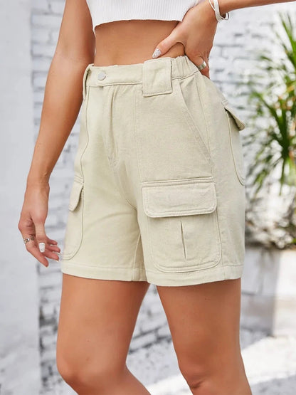 High Waist Washed Denim Shorts by eprolo