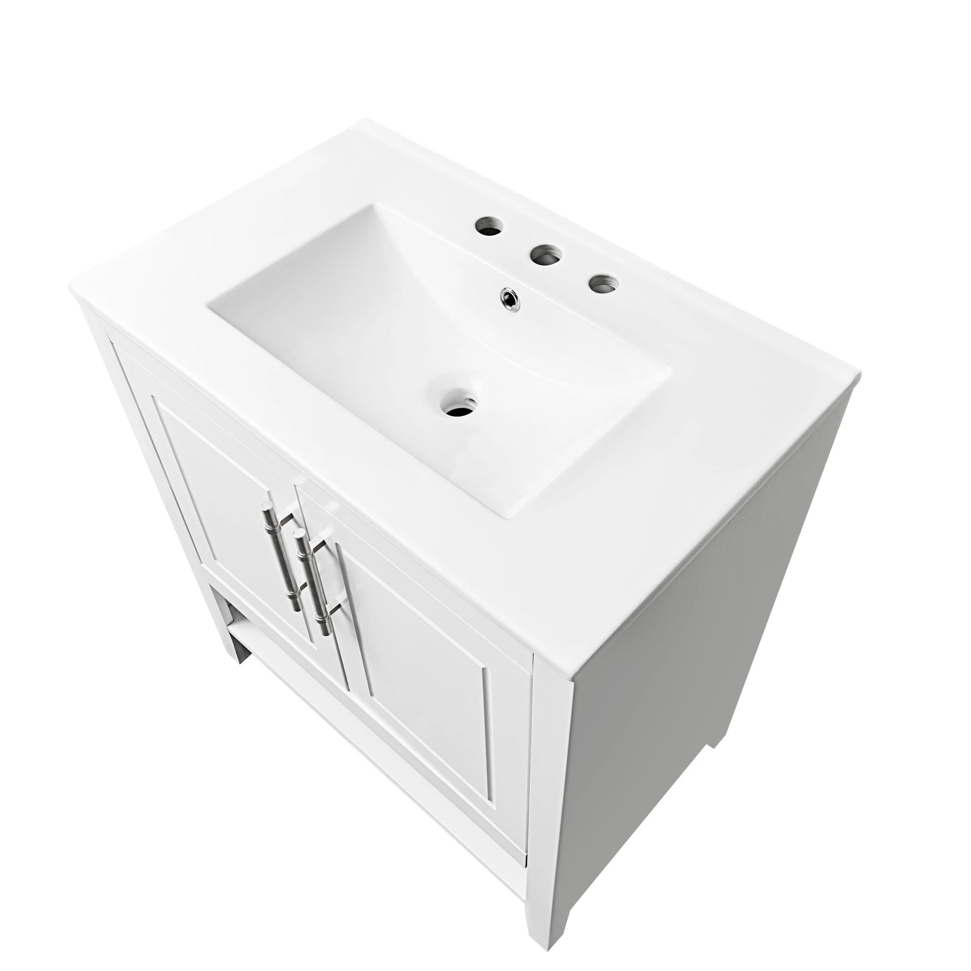 30" Bathroom Vanity with Sink Multi-functional Bathroom Cabinet with Doors and Drawers Solid Frame and MDF Board, White by eprolo
