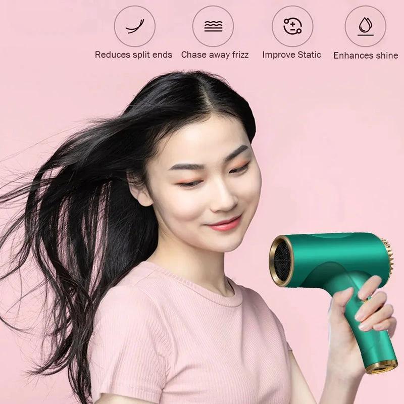 2600mAh Cordless Anion Blow Dryer Portable Hair Dryer 40/500W USB Rechargeable Powerful 2 Gears for Household Travel Salon by eprolo