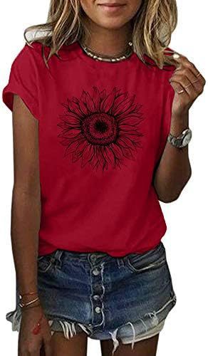 Women's T-Shirt Short Sleeve Sunflower Pattern Loose Summer Top