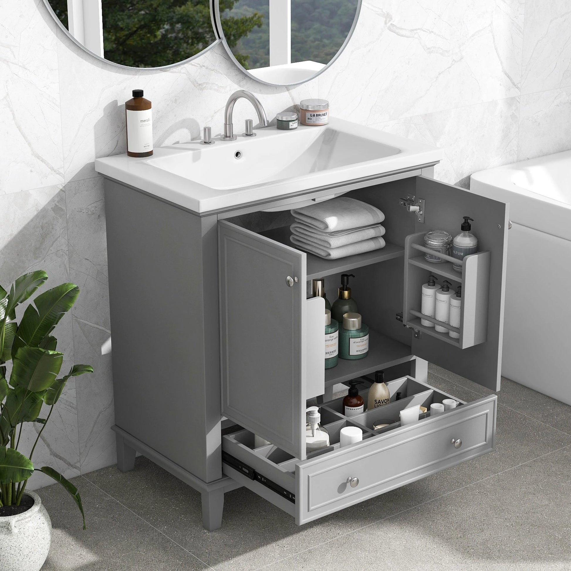 30inchgrey Bathroom Vanity with Sink ComboMulti-functional Bathroom Cabinet with Doors and Drawer Solid Frame and MDF Board by eprolo