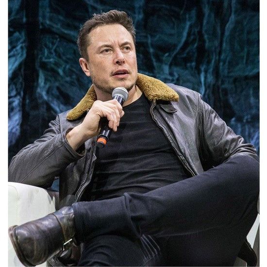 Chaqueta de piel de oveja de invierno de Elon Musk en marrón oscuro