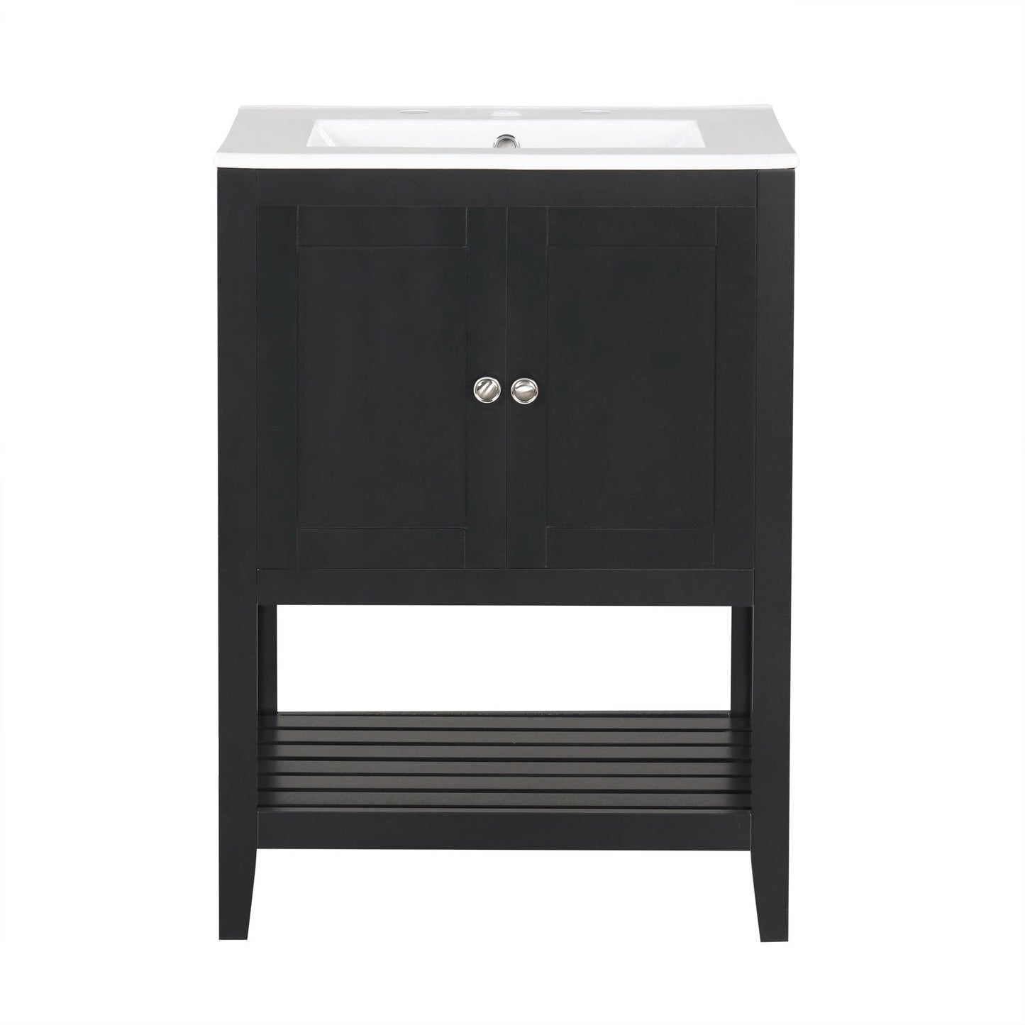 24" Black Modern Sleek Bathroom Vanity Elegant Ceramic Sink with Solid Wood Frame Open Style Shelf by eprolo