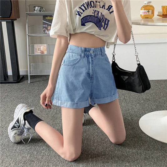 Casual Versatile Denim Shorts Women High Waist Slimming Spring Summer