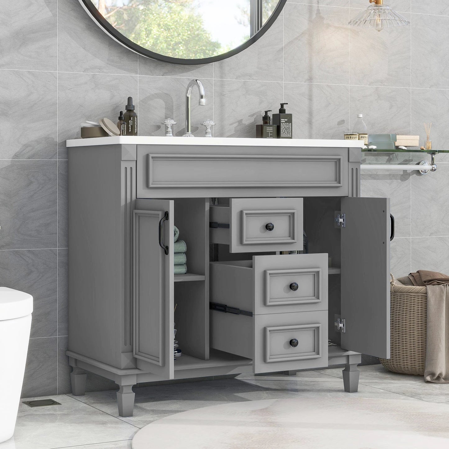 36'' Bathroom Vanity with Top Sink, Modern Bathroom Storage Cabinet with 2 Soft Closing Doors and 2 Drawers, Single Sink Bathroo by eprolo