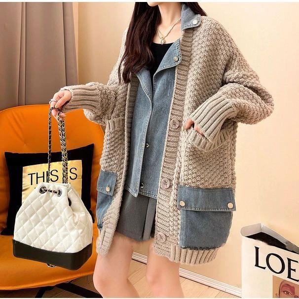 Casual Fake Two-Piece Design Loose Knit Sweater Cardigan by eprolo