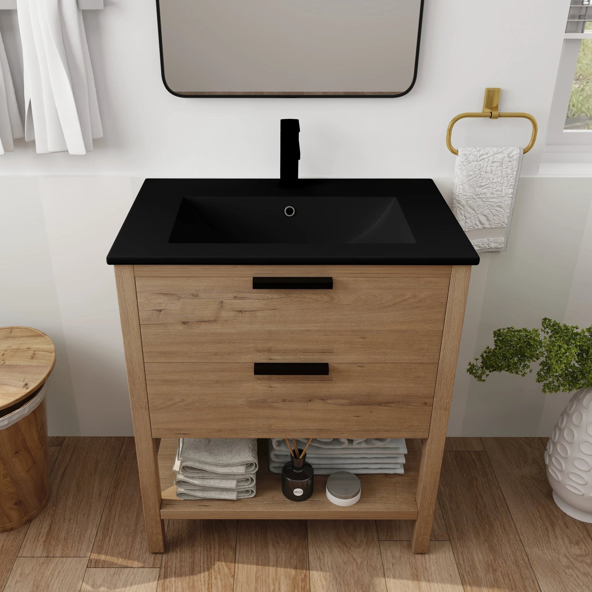 30 Inch Bathroom Vanity Plywood With 2 Drawers(BVB01030IMO-BL9075BK) by eprolo