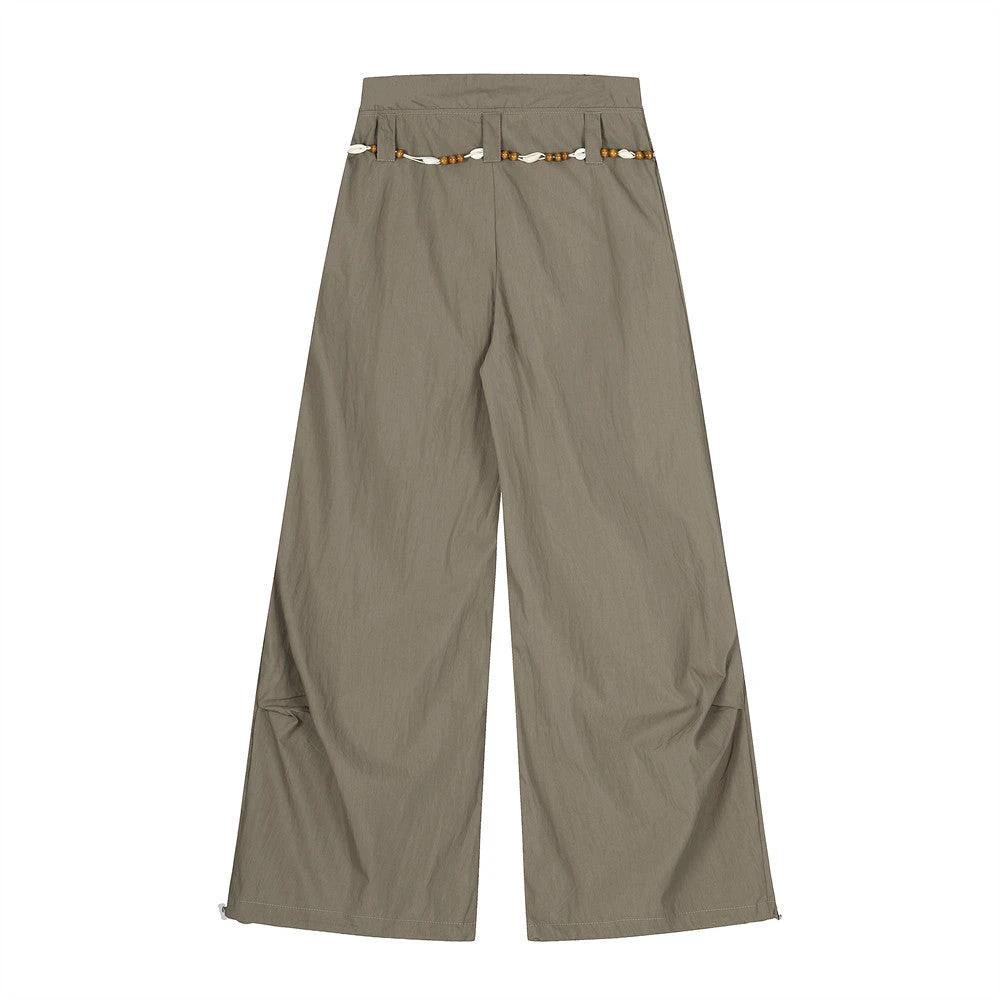 Beaded Woven Waistband Workwear Casual Pants by eprolo
