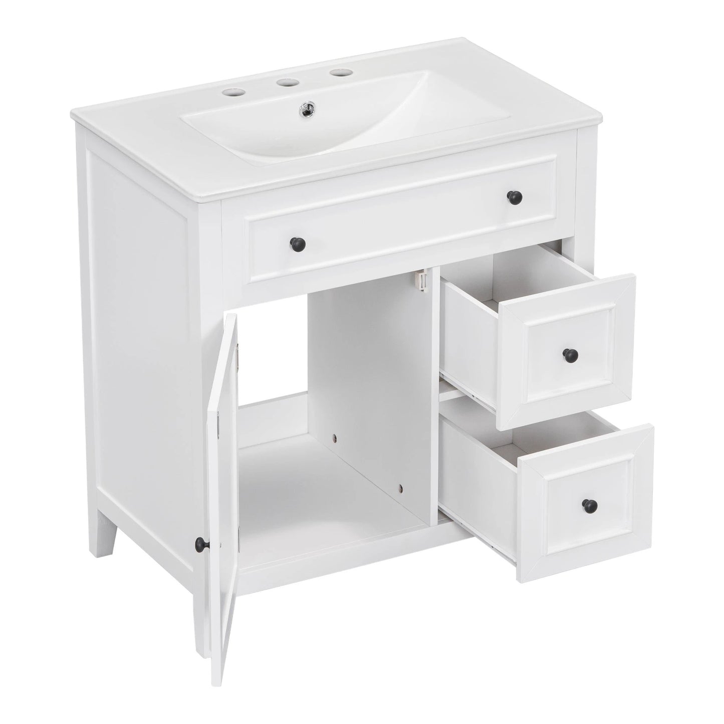 30" Bathroom Vanity with Sink Top, Bathroom Vanity Cabinet with Door and Two Drawers, Solid Wood Frame, One Package, White by eprolo