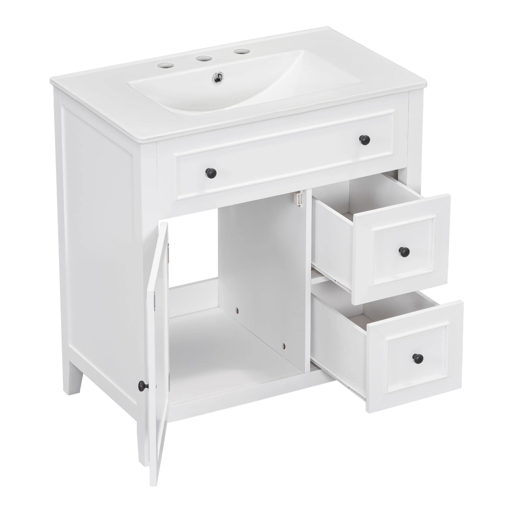 30" Bathroom Vanity with Sink Top, Bathroom Vanity Cabinet with Door and Two Drawers, Solid Wood Frame, One Package, White by eprolo