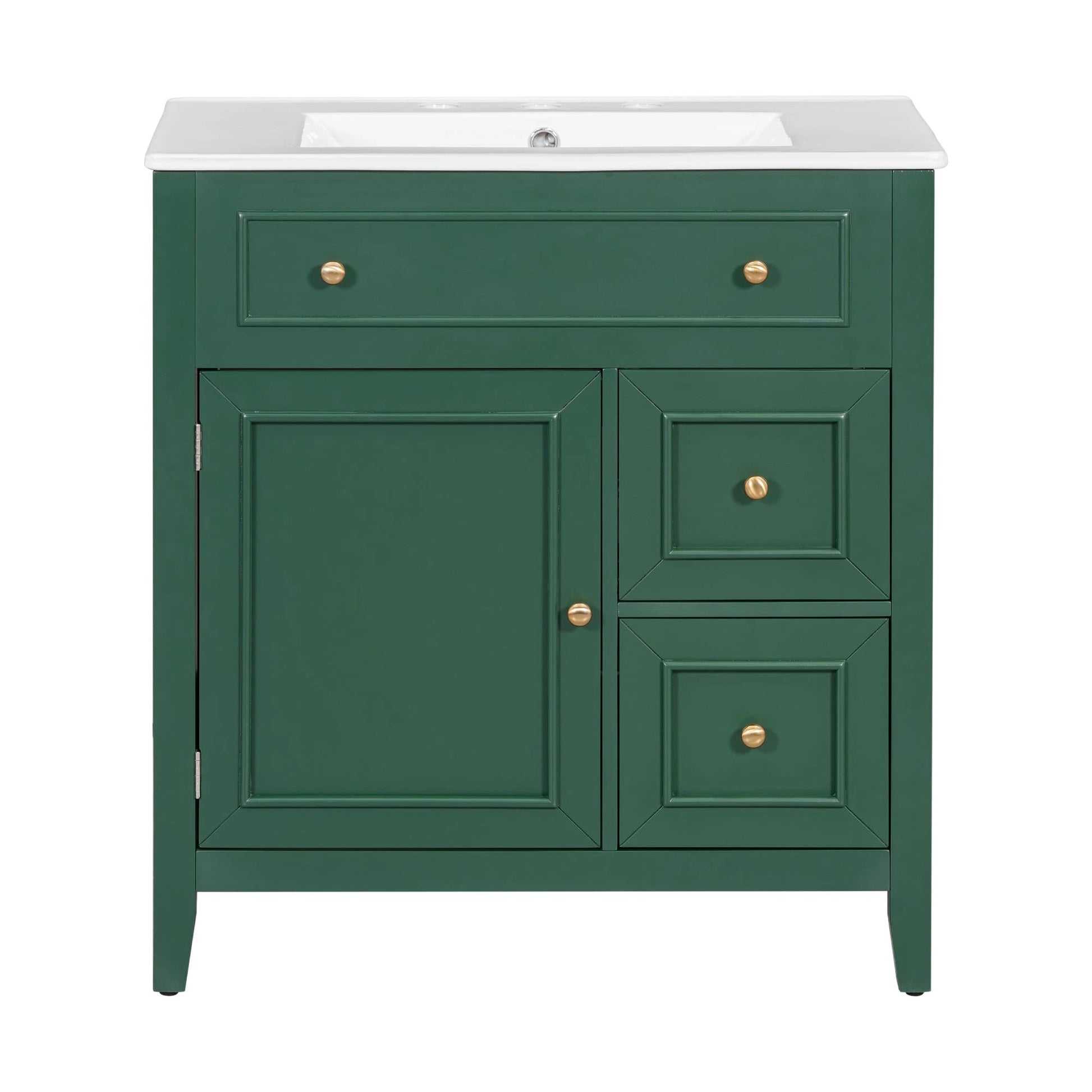 30" Bathroom Vanity with Sink Top, Bathroom Vanity Cabinet with Door and Two Drawers, Solid Wood Frame, One Package, Green by eprolo