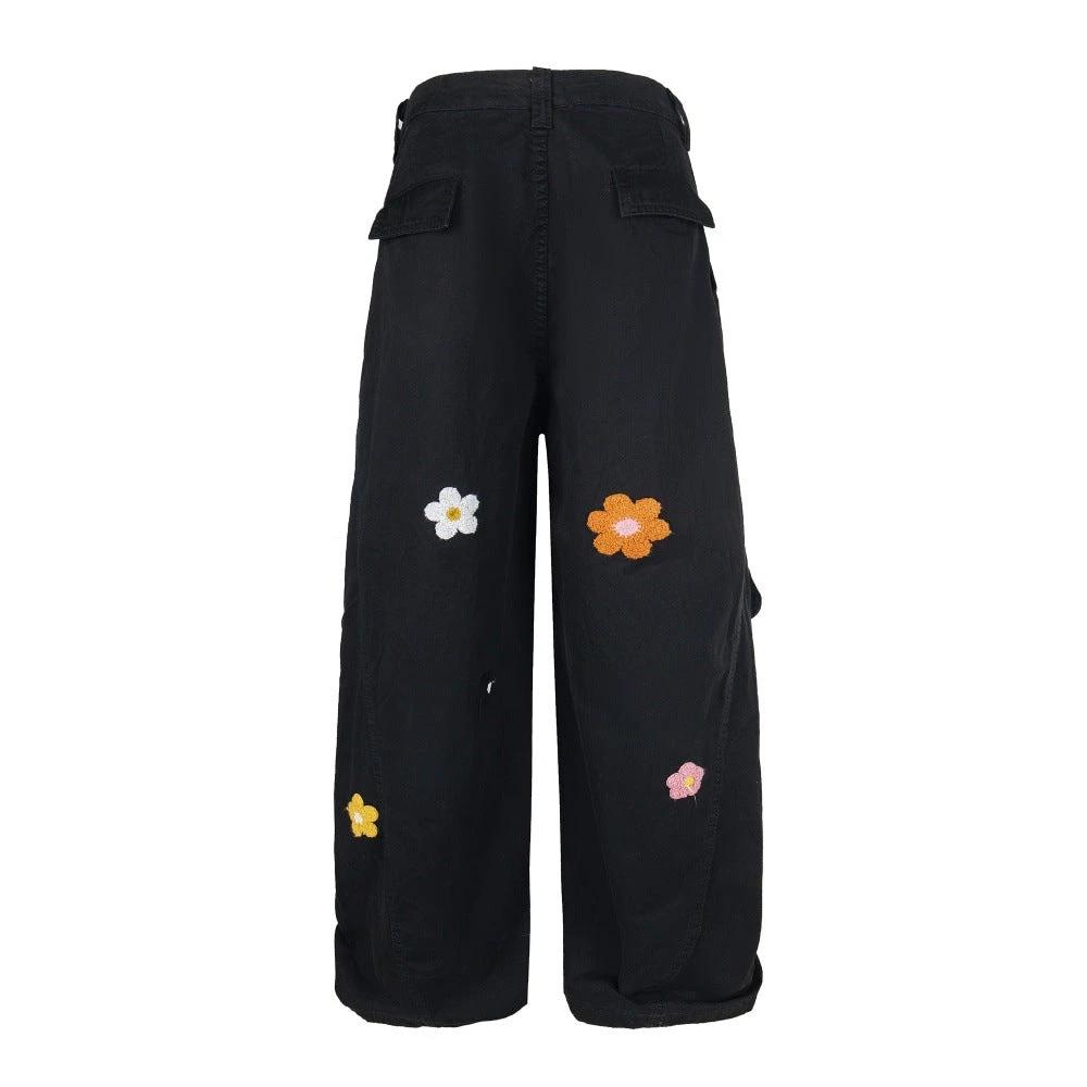 Flower Embroidered Design Work Pants by eprolo
