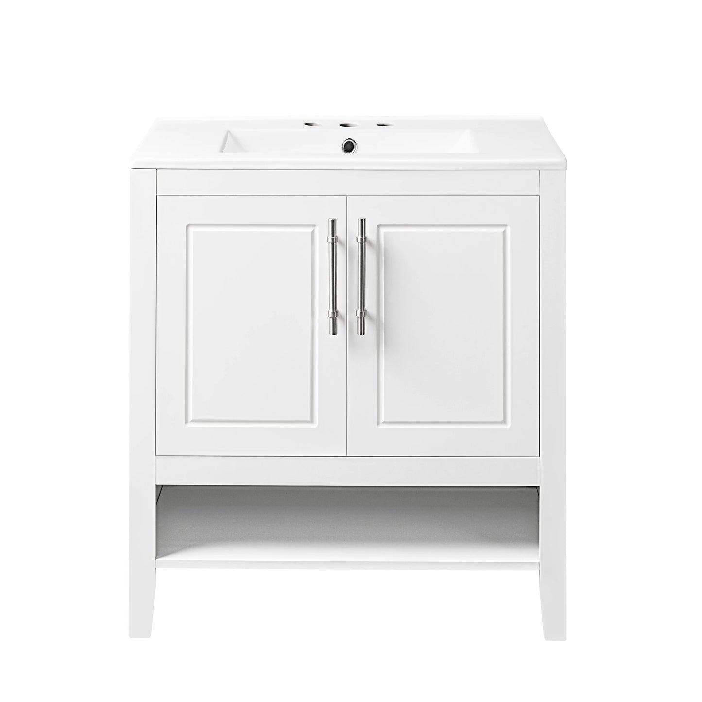 30" Bathroom Vanity with Sink Multi-functional Bathroom Cabinet with Doors and Drawers Solid Frame and MDF Board, White by eprolo