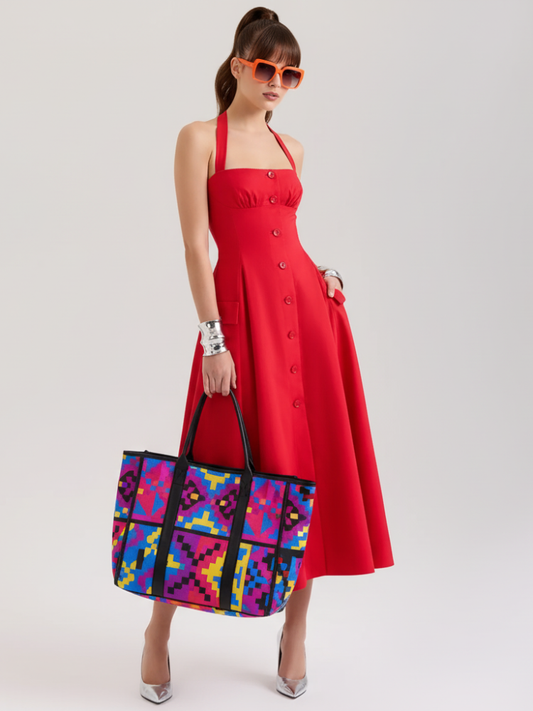 Fitted V-Neck Halter Dress For Women, Mid-waist, Midtown, BYMANYC New York.-0