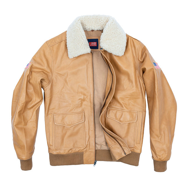 Chaqueta bomber de cuero con cuello de piel sintética para hombre, estilo piloto de vuelo con bandera de EE. UU.