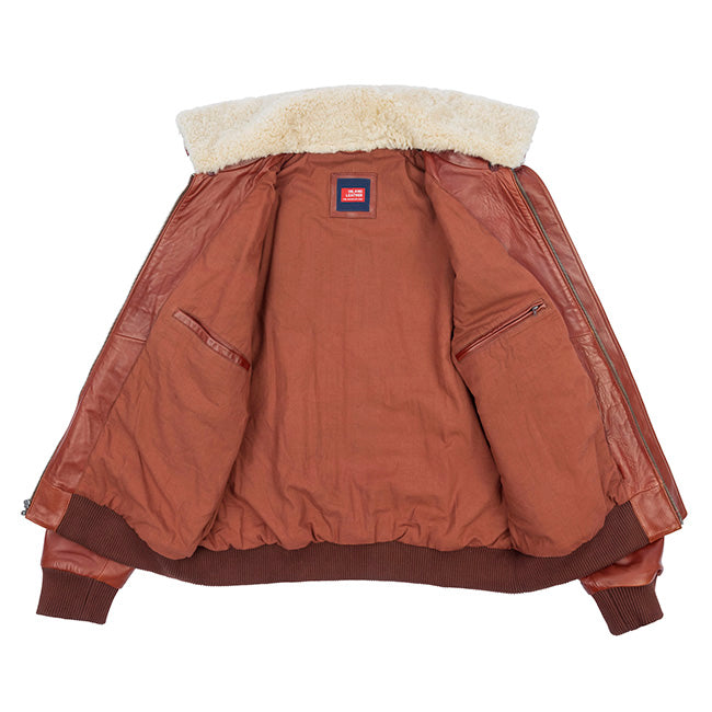 Chaqueta bomber de cuero con cuello de piel sintética para hombre, estilo piloto de vuelo con bandera de EE. UU.