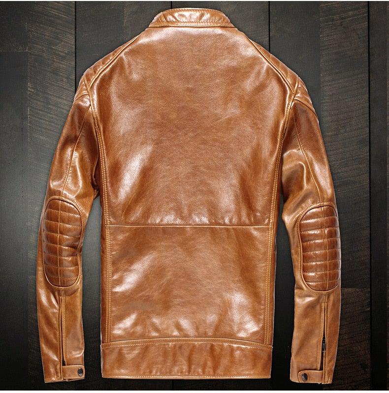 Veste streetwear en cuir véritable pour homme Hodor Tan