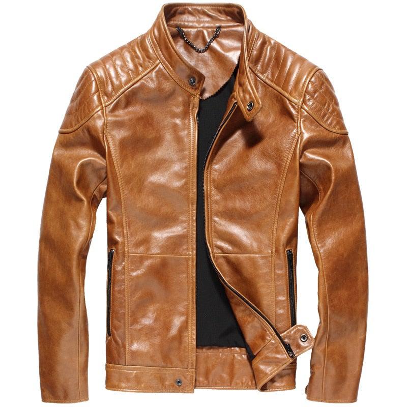 Veste streetwear en cuir véritable pour homme Hodor Tan