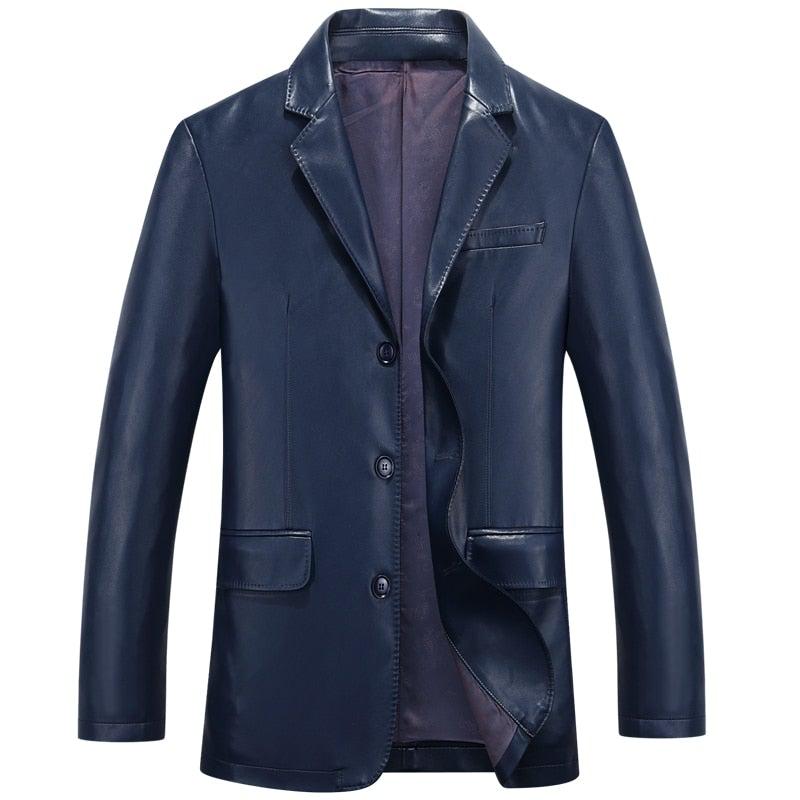 Blazer en cuir noir et bleu marine à 3 boutons pour homme, en liquidation, résistant