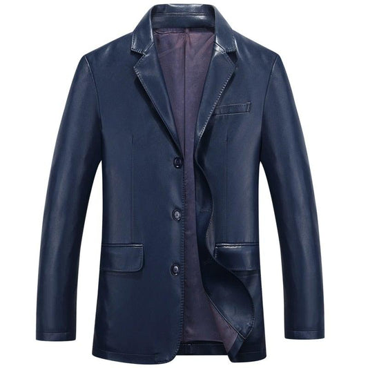 Blazer en cuir noir et bleu marine à 3 boutons pour homme, en liquidation, résistant