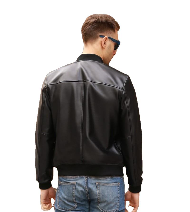 Chaqueta bomber clásica vintage de piel de oveja con cremallera para hombre