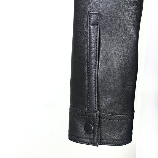 Veste courte en cuir nappa de mouton premium pour femme, style motard, noire