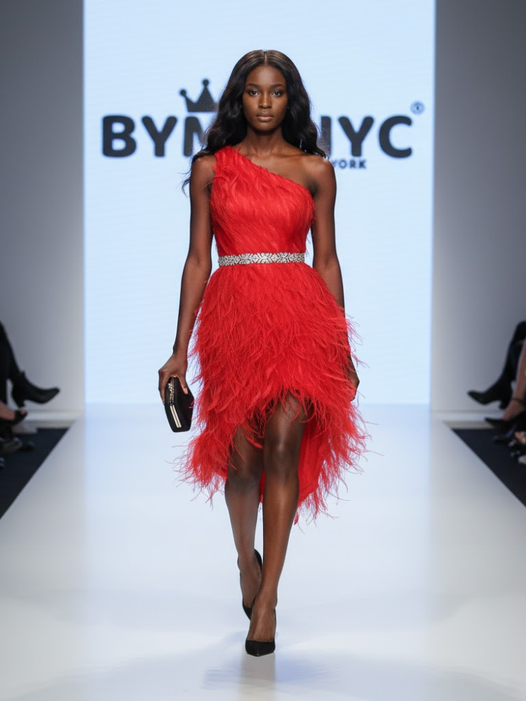 Roxy Asymmetric Ostrich Feather Mini Dress In Red BYMANYC New York