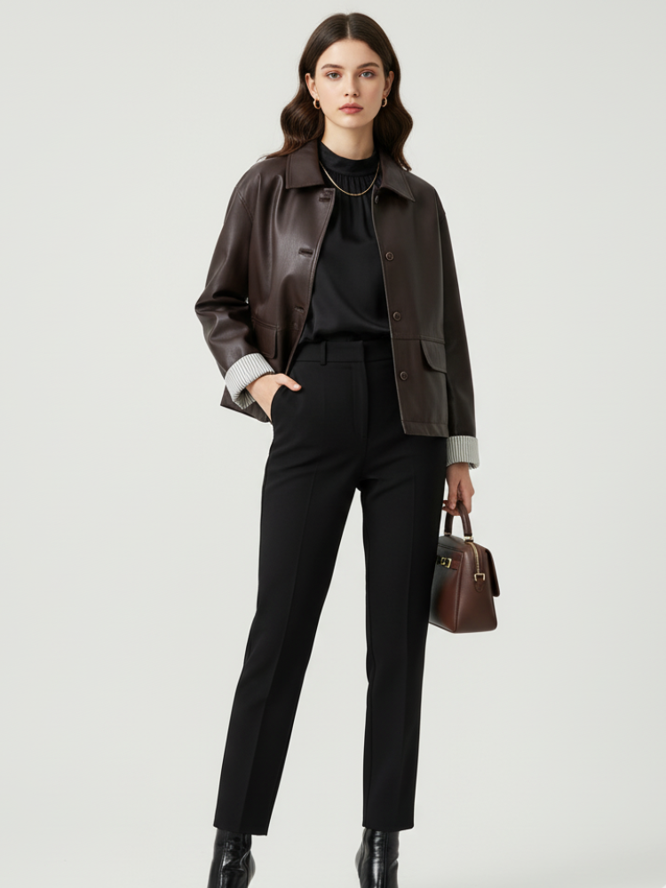 Retro PU Leather Jacket For Women, Brooklyn Heights, BYMANYC New York.-1