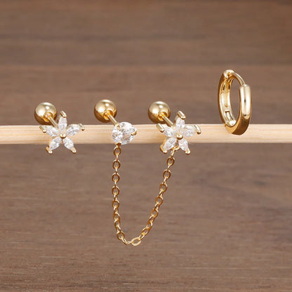 Pendientes de Botón de Flor de Zirconia, Juego de 3 Piezas