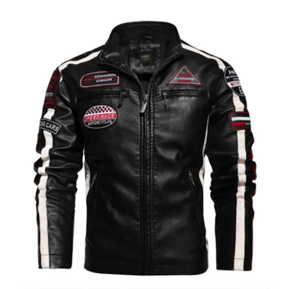 Mens Biker Vegan Leather Jacket With Badges by Jeansdenim.store