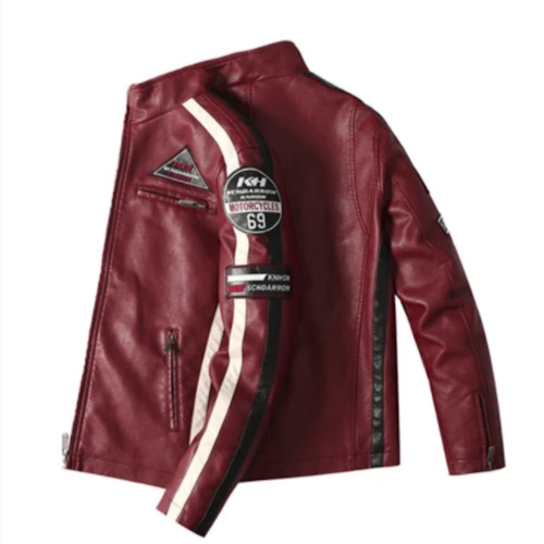 Mens Biker Vegan Leather Jacket With Badges by Jeansdenim.store