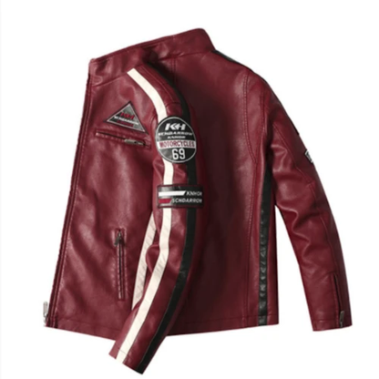 Mens Biker Vegan Leather Jacket With Badges by Jeansdenim.store