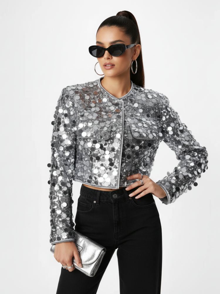 Silver Sequin Jacket For Women, Times Square, BYMANYC New York.-0