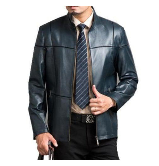 Parka en cuir de mouton véritable pour homme, idéale pour une tenue décontractée ou habillée, disponible en noir et bleu, tailles L à 4XL.