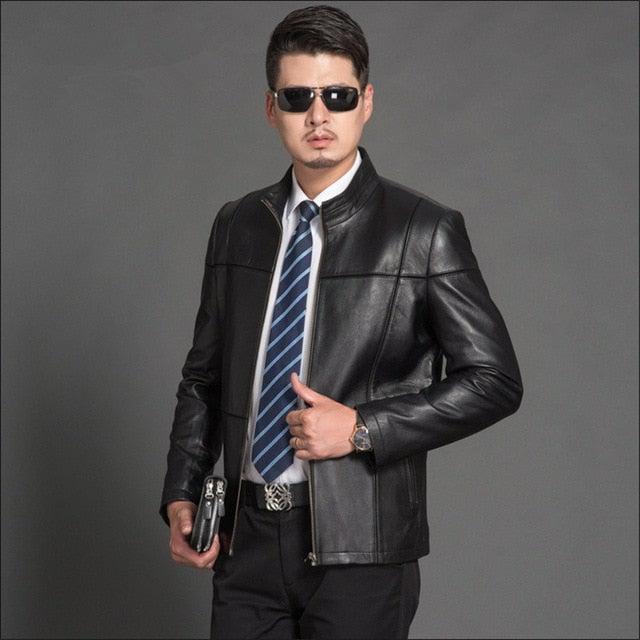 Parka en cuir de mouton véritable pour homme, idéale pour une tenue décontractée ou habillée, disponible en noir et bleu, tailles L à 4XL.