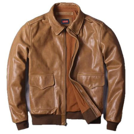 Veste de pilote aviateur en cuir véritable pour homme US A2 Flight