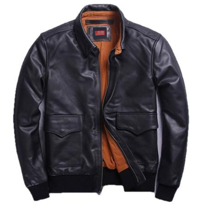 Chaqueta de aviador de cuero genuino para hombre US A2 Flight