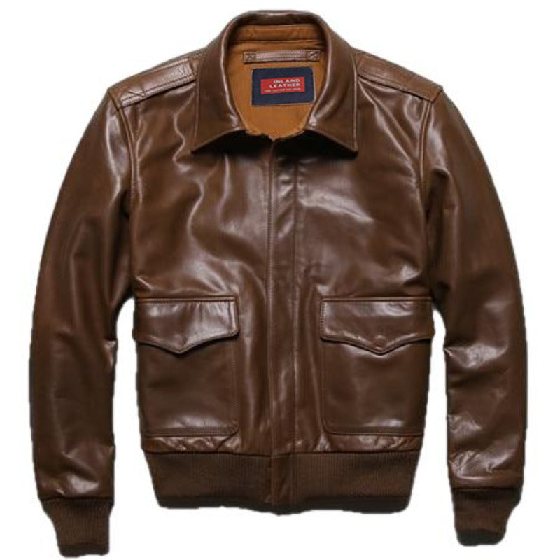 Chaqueta de aviador de cuero genuino para hombre US A2 Flight