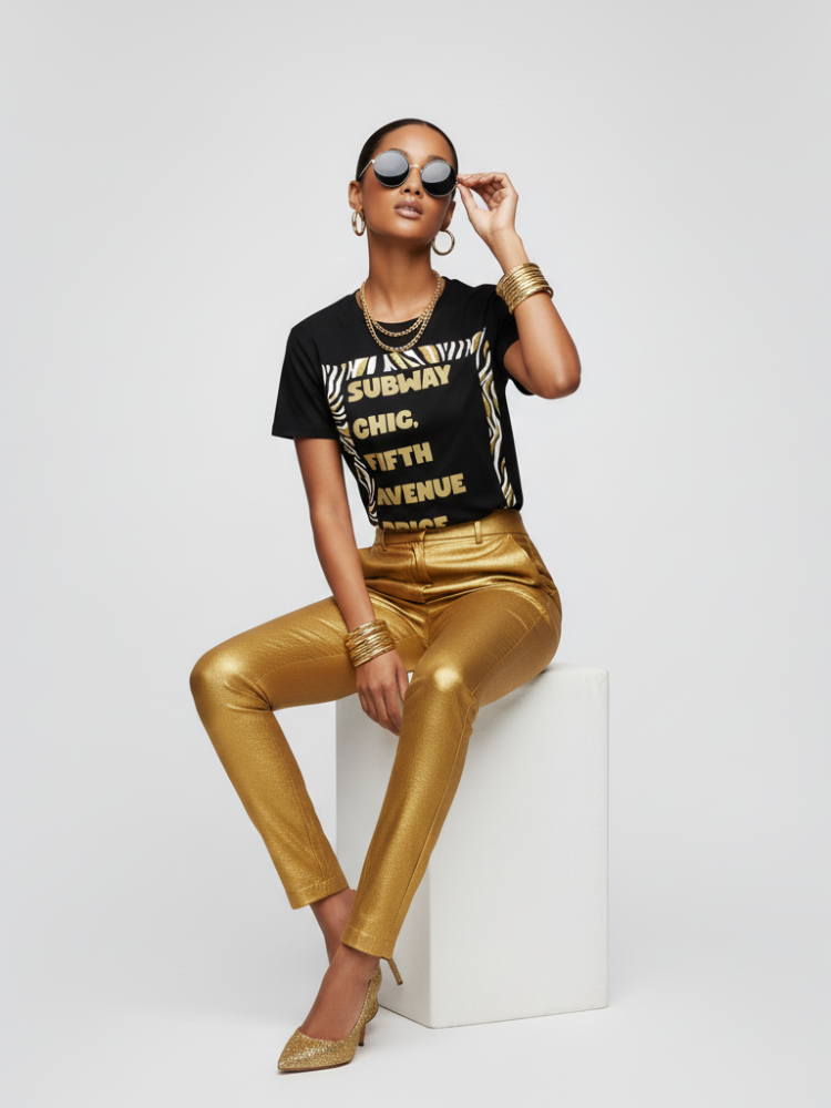 Unisex Subway Chic T-Shirt Metallic Gold Print By Many New York USA