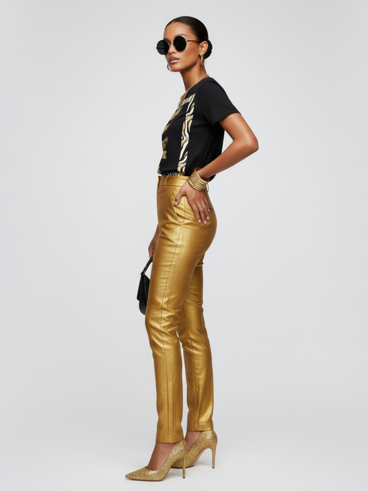 Unisex Subway Chic T-Shirt Metallic Gold Print By Many New York USA