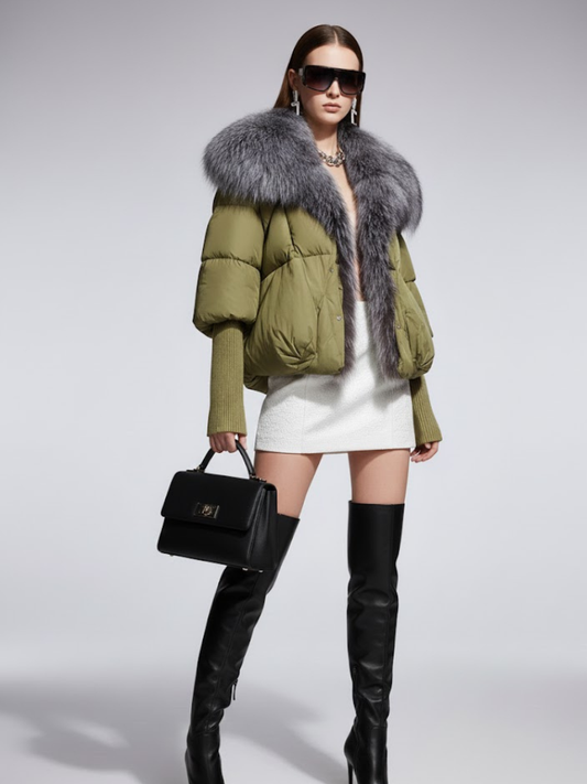 Women's Cropped Fur Puffer Jacket GOWANUS New Collection Couture in Manhattan BYMANYC ® New York-0