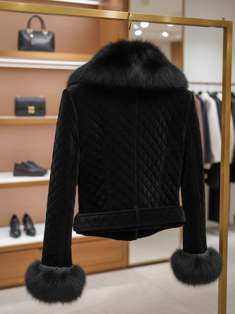 NYFW Vegan Jacket Black Quilted Velvet Biker BYMANYC New York